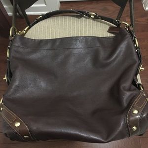COACH CARLY DARK BROWN HOBO BRASS HARDWARE TOTE